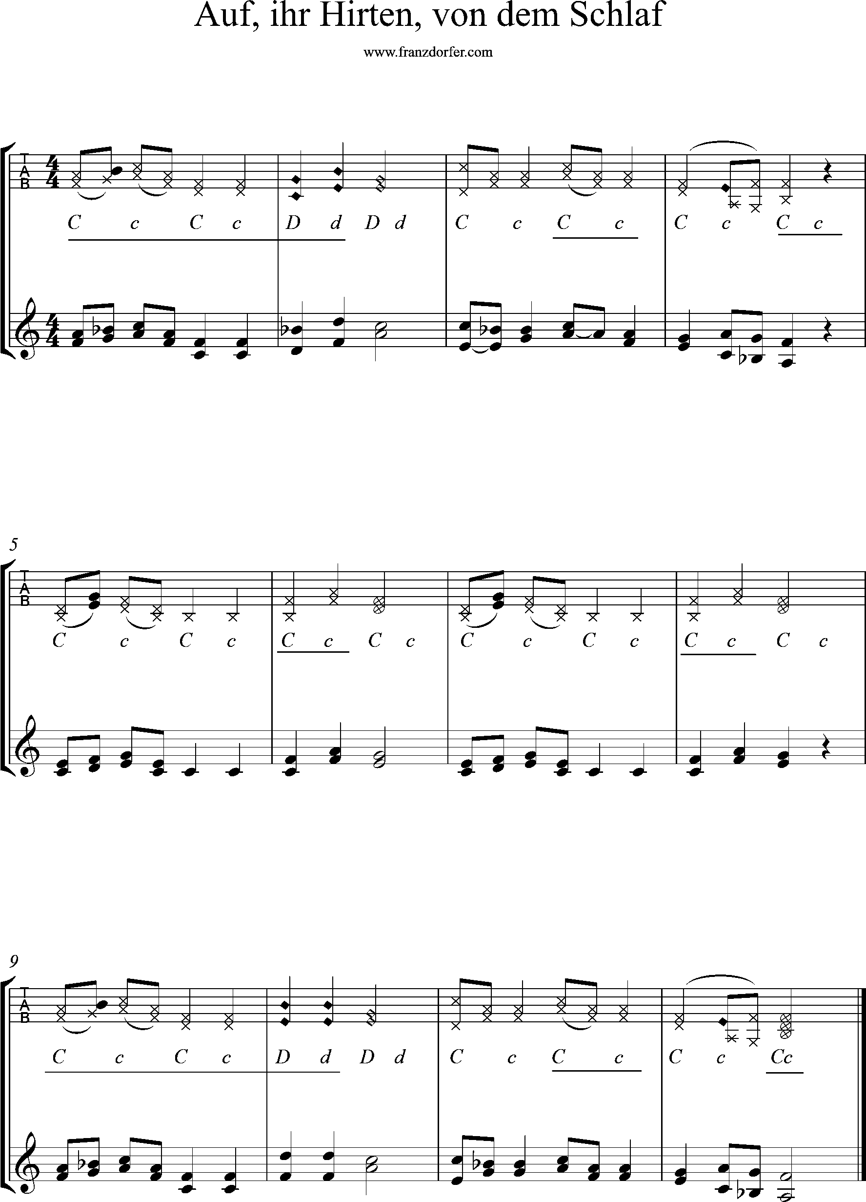 Steirische Harmonika Noten - Auf ihr Hirten von dem Schlaf-griffschrif Ziach lernen-, griffschrift, Auf ihr Hirten von dem Schlaf